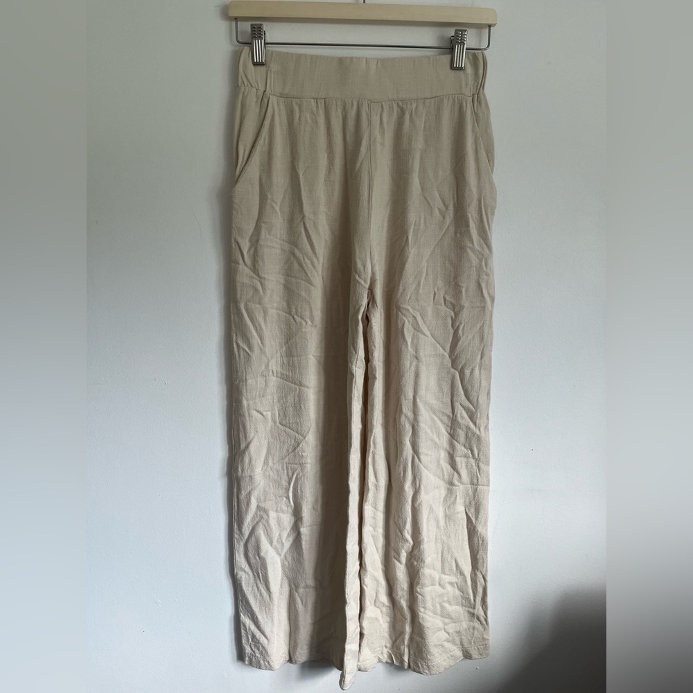 Dailystory Women Palazzo Wide Leg Flowy Lightweight Pockets Pants Cream XS